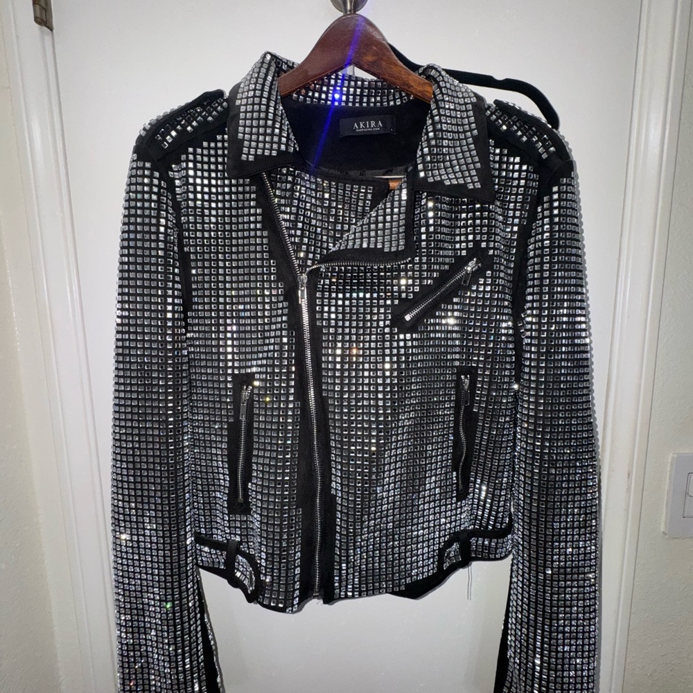 AKIRA Rhinestone Studded Moto Jacket - Picture 5 of 6